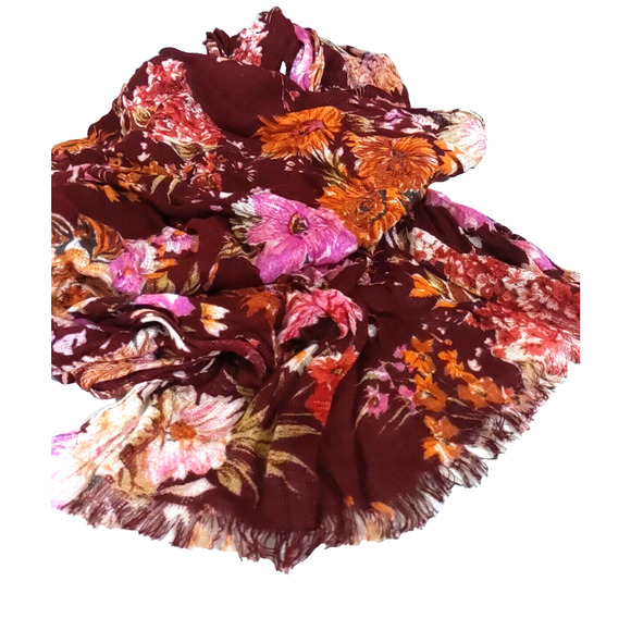 Women's Rectangle Scarf 14" X 68 " Maroon Orange Pink Fall - Picture 6 of 7